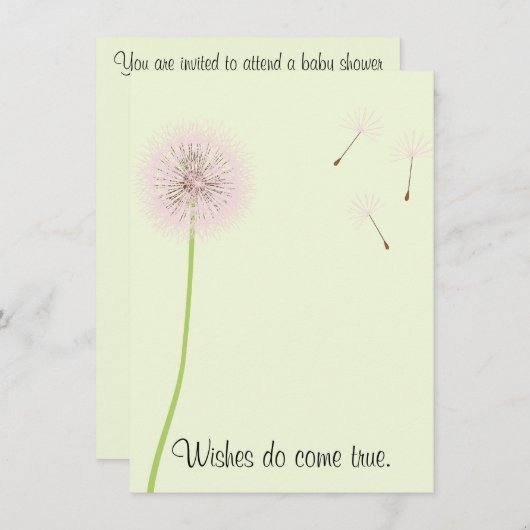 ピンクのたんぽぽ 赤ちゃんのシャワーパーティーへの願い 招待状 (正面/裏面)