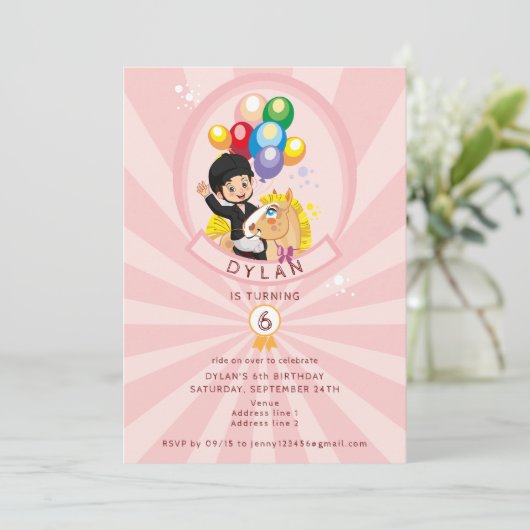 ピンクのちいさなポニーの馬テーマの女の子の誕生日パーティー 招待状 (スタンド正面)