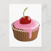 ピンクのつや消しとさくらんぼを上にしたカップケーキ ポストカード (正面)