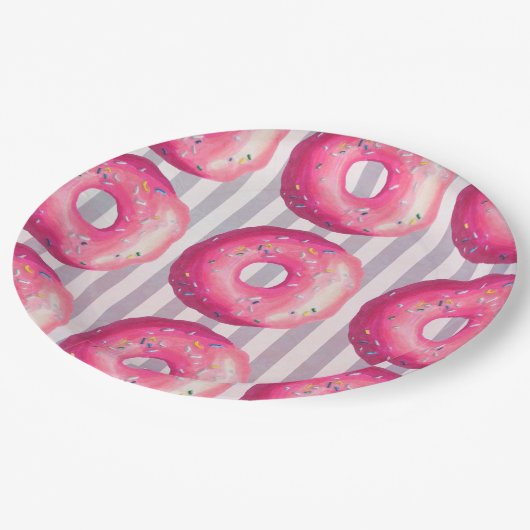 ピンクのつや消しと振りかけるドーナツ ペーパープレート (アングル)