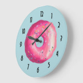 ピンクのつや消しのドーナツは振りかけ、 ラージ壁時計 (傾斜)