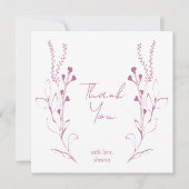 ピンクのつる植物と花ブライダルシャワーサンキューカード 招待状 (正面)