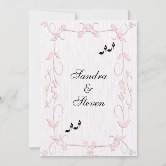 ピンクのつる植物と音楽ノート結婚式招待状 招待状 (裏面)