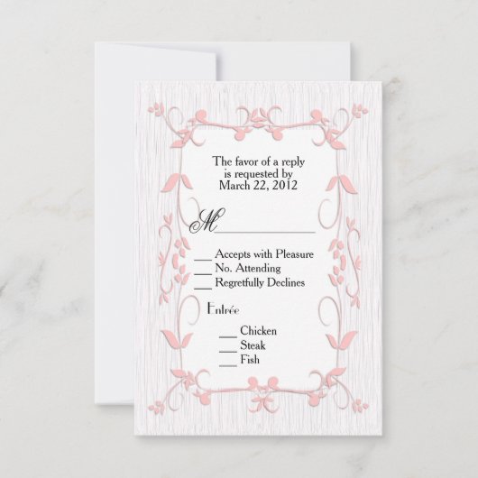 ピンクのつる植物をWood RSVPでメニューの選択 出欠カード (正面)