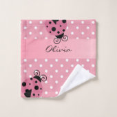 ピンクのてんとう虫のカスタム バスタオルセット (ウォッシュタオル)