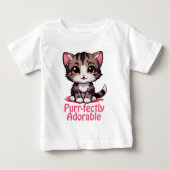ピンクのとってもかわいいチビねこ ベビーTシャツ (正面)