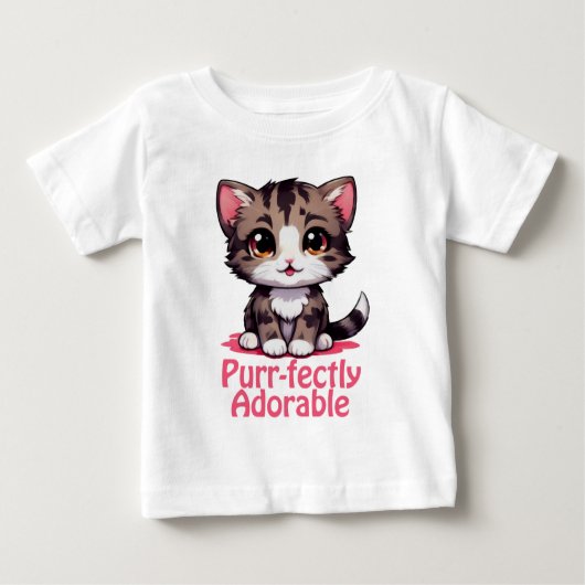 ピンクのとってもかわいいチビねこ ベビーTシャツ (正面)