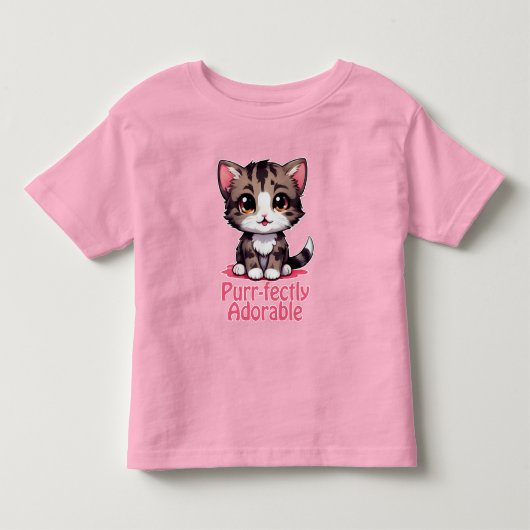 ピンクのとっても可愛いチビねこ 🐱🎀 トドラーTシャツ (正面)