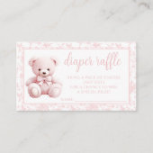 ピンクのぬいぐるみベビーガールシャワーおむつラッフル エンクロージャーカード (正面)