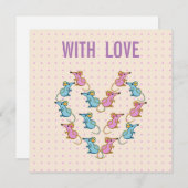 ピンクのねずみ、青いねずみ ハート サンキューカード (正面/裏面)