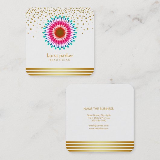 ピンクのはすの花の紙吹雪のヨガの黙想のスパ スクエア名刺 (正面/裏面)