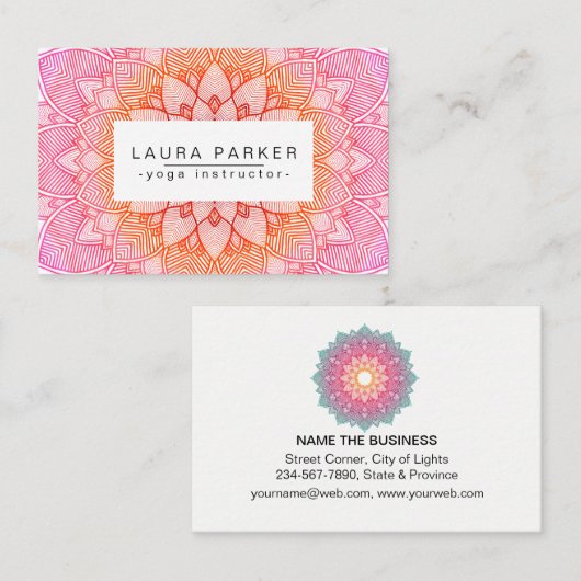 ピンクのはす曼荼羅のヨガの黙想のホリスティック 名刺 (正面/裏面)
