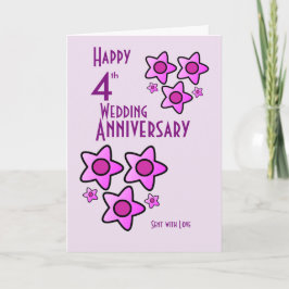 ピンクのはっきりしたな花のデザインの第4結婚記念日 カード