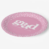 ピンクのはっきりした卒業モダンシンプルタイポグラフィ名 ペーパープレート (アングル)