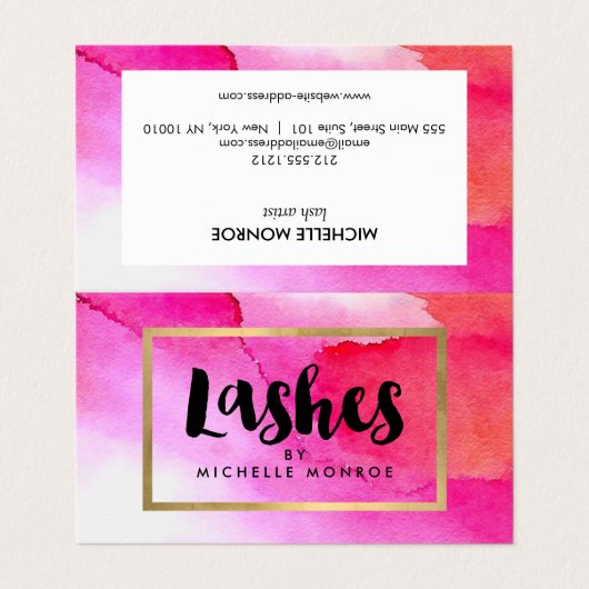 ピンクのはっきりした水色ラッシュエクステンションアフターケア 名刺 (外部フラット)