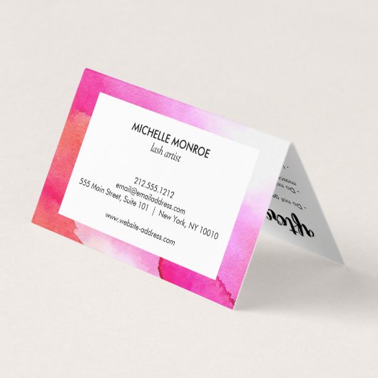 ピンクのはっきりした水色ラッシュエクステンションアフターケア 名刺 (裏面)