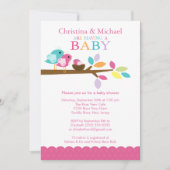 ピンクのひな鳥の巣のベビーシャワー招待状 招待状 (正面)