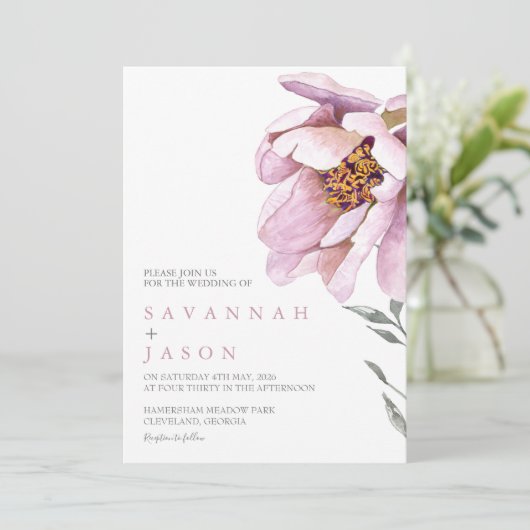 ピンクのひまわりミニマル |結婚式招待状 招待状 (スタンド正面)