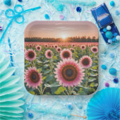 ピンクのひまわり畑 ペーパープレート (パーティー)