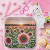 ピンクのひまわり畑 ペーパープレート (パーティー)