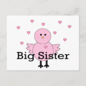 ピンクのひよこ＆ハートの大きなお姉さん ポストカード (正面)
