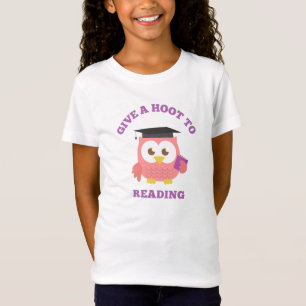 ピンクのふくろうで読書を応援しよう Tシャツ
