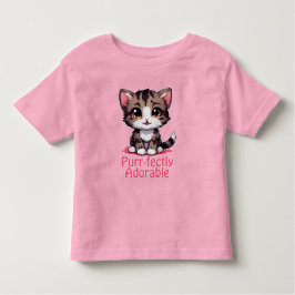 ピンクのふわふわかわいいねこちゃんのチビキャラクターTシャツ トドラーTシャツ
