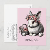 ピンクのふわふわ イースターバニー 感謝の気持ち オーダーメイド ポストカード (正面/裏面)