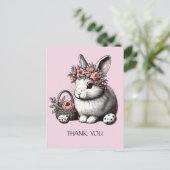 ピンクのふわふわ イースター ウサギ 感謝の気持ち オーダーメイド ポストカード (スタンド正面)