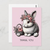 ピンクのふわふわ イースター ウサギ 感謝の気持ち オーダーメイド ポストカード (正面/裏面)