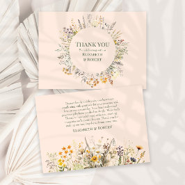 ピンクのふわふわ ワイルドフラワーの結婚式 サンキューカード