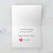 ピンクのぶら下がりスロー ハートのバレンタインデーカード シーズンカード (内部)