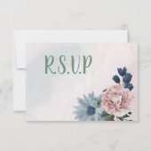 ピンクのほこりっぽい青い海軍の花の緑の食事の選択 出欠カード (裏面)