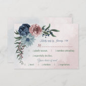 ピンクのほこりっぽい青い海軍の花の緑の食事の選択 出欠カード (正面/裏面)