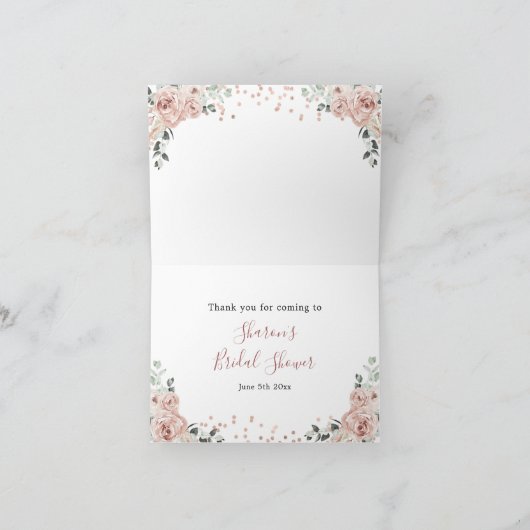 ピンクのほこりばたけのローズペタルとプロセッコの折りたとうカード サンキューカード (内部)