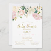 ピンクのほっぺとゴールドのベビーシャワー招待状、ベイビーI 招待状 (正面)