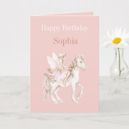 ピンクのほっぺのキュートな妖精の羽ドレス ユニコーンの誕生日 カード