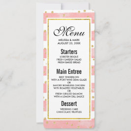 ピンクのほっぺ色のストライプ | 偽のゴールドのコンフェッティ 招待状