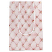 ピンクのほっぺ ゴールドの房の誕生日 ミディアムペーパーバッグ (裏面)