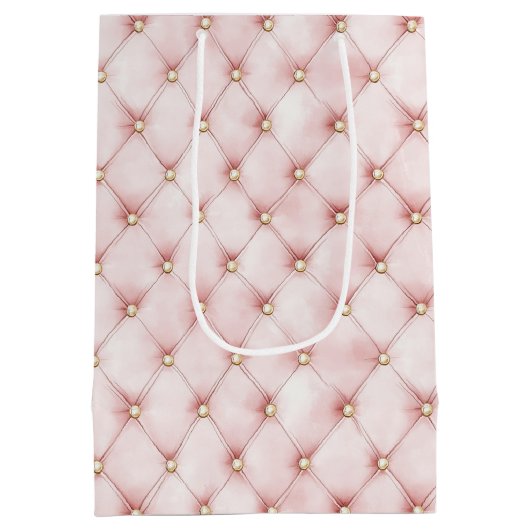 ピンクのほっぺ ゴールドの房の誕生日 ミディアムペーパーバッグ (裏面)