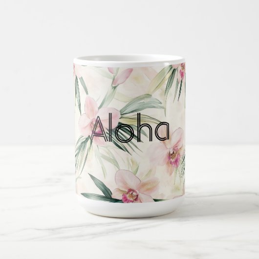 ピンクのほんのり赤いクリーム色の蘭の花  コーヒーマグカップ (中央)
