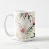 ピンクのほんのり赤いクリーム色の蘭の花  コーヒーマグカップ (左)