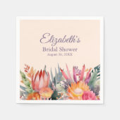 ピンクのぼかしトロピカルフラワーのブライダルシャワー スタンダードカクテルナプキン (正面)