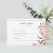 ピンクのぼかしペイントの芍薬の結婚式RSVPカード 出欠カード (スタンド正面)