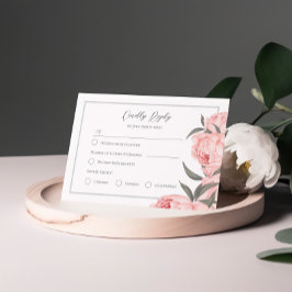 ピンクのぼかしペイントの芍薬の結婚式RSVPカード 出欠カード
