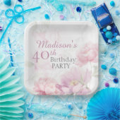 ピンクのぼかしペイントの芍薬 40歳の誕生日 ペーパープレート (パーティー)