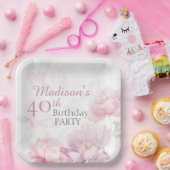 ピンクのぼかしペイントの芍薬 40歳の誕生日 ペーパープレート (パーティー)