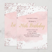 ピンクのぼかし水彩の筆致にグリッターを添えて 招待状 (正面/裏面)