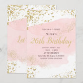 ピンクのぼかし水彩の金のラメ 招待状 (正面/裏面)