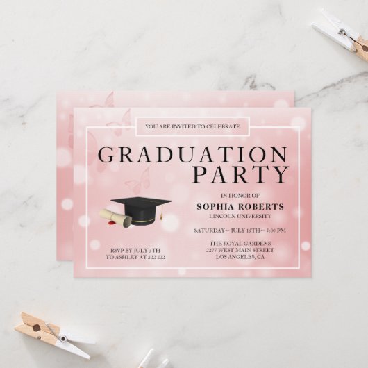 ピンクのぼかし背景 招待状 (正面/裏面インサイチュ)